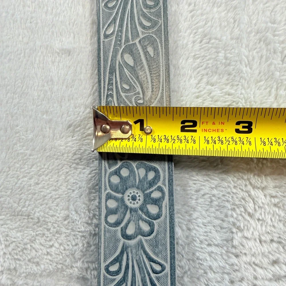 Kacey Musgrave Lee Floral Western Leather Belt Silver Custom Buckle Blue 2XL 2X